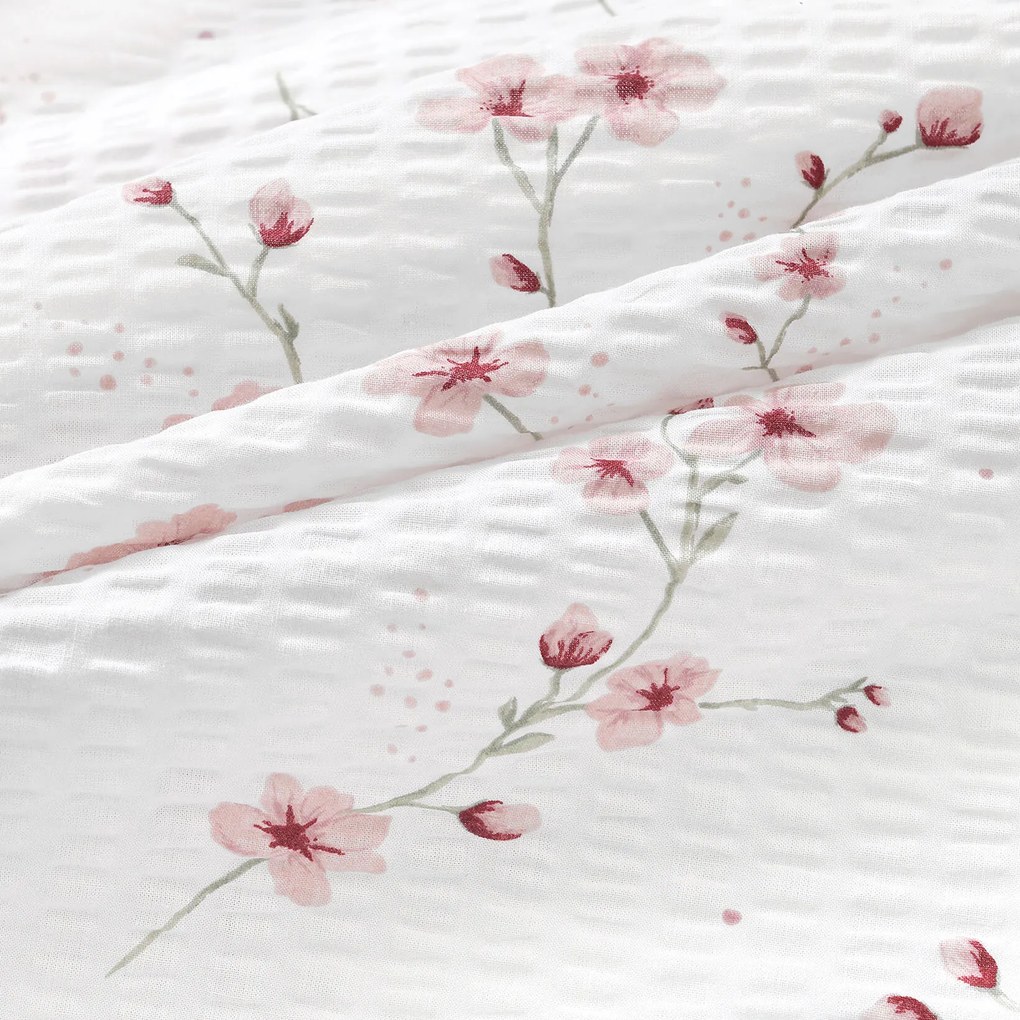 Goldea krepp ágyneműhuzat - cseresznyevirágok 140 x 200 és 70 x 90 cm
