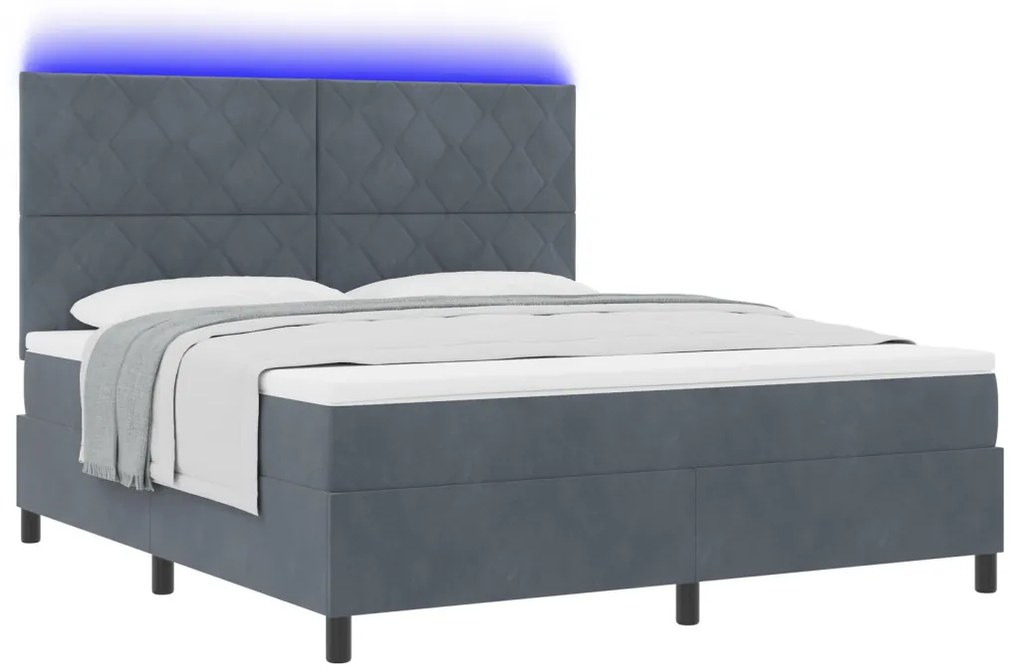 Boxspring Ágy Matrac & LED Sötétszürke 180x200 cm Bársony