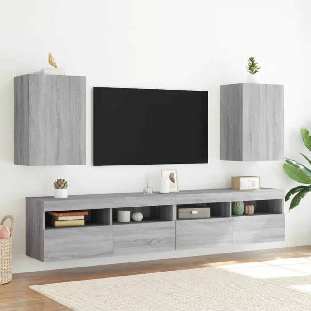 szürke sonoma színű szerelt fa fali TV-szekrény 40,5x30x60 cm