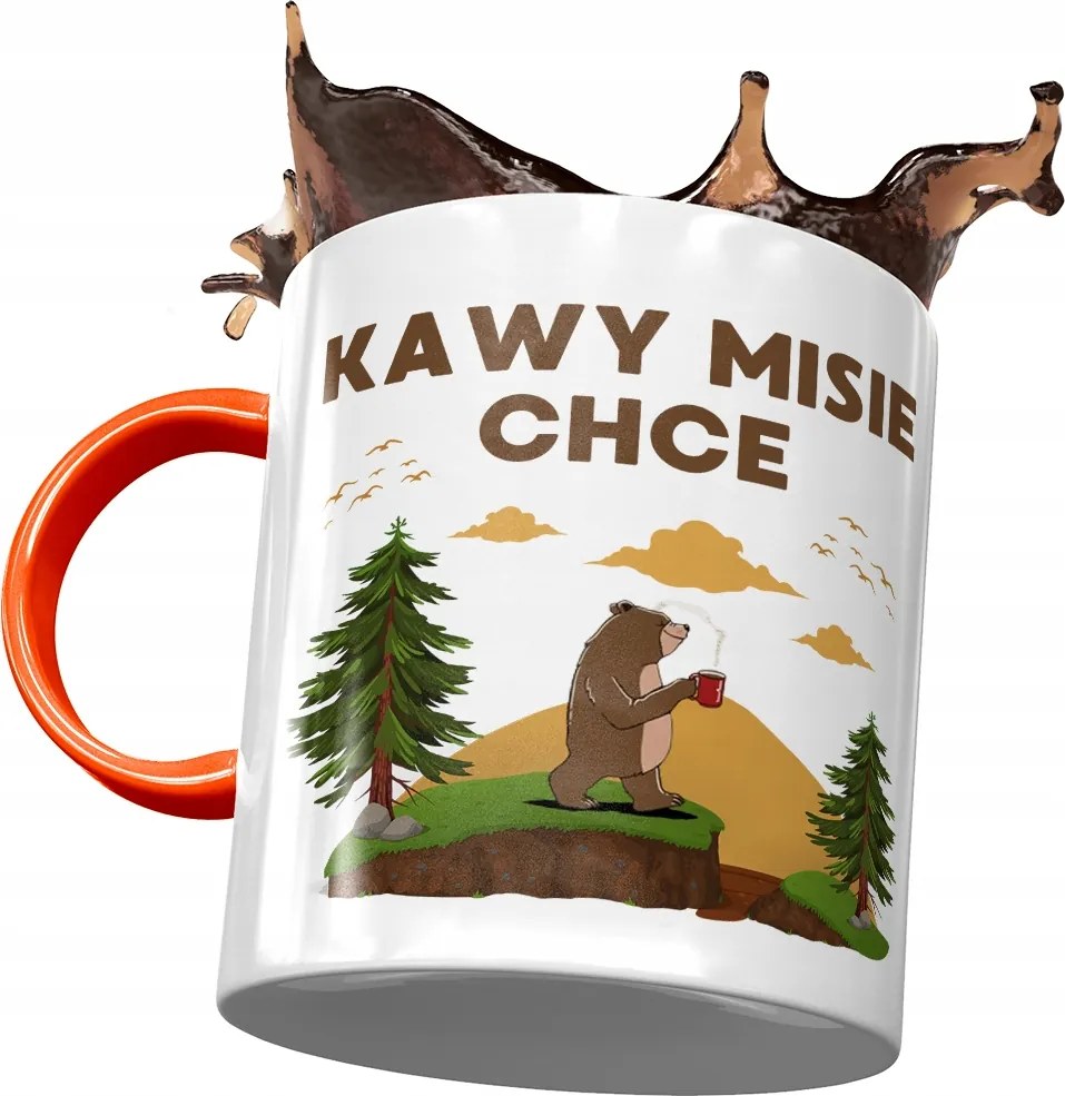 Narancssárga vicces kávés bögre macis mintával