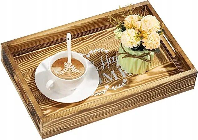 Rusztikus tálaló tálca dekorációval