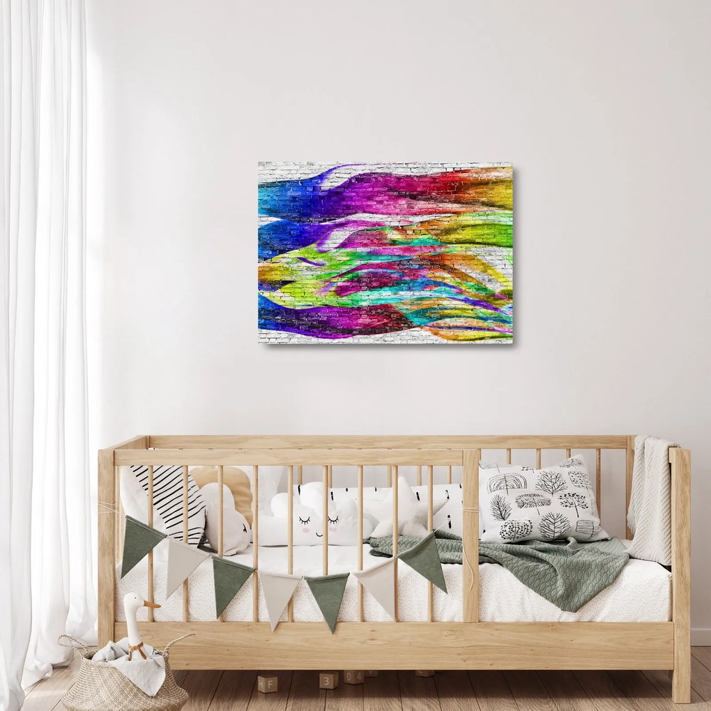 Kép - Téglafal színes lángokkal (üvegen) (70x50 cm)