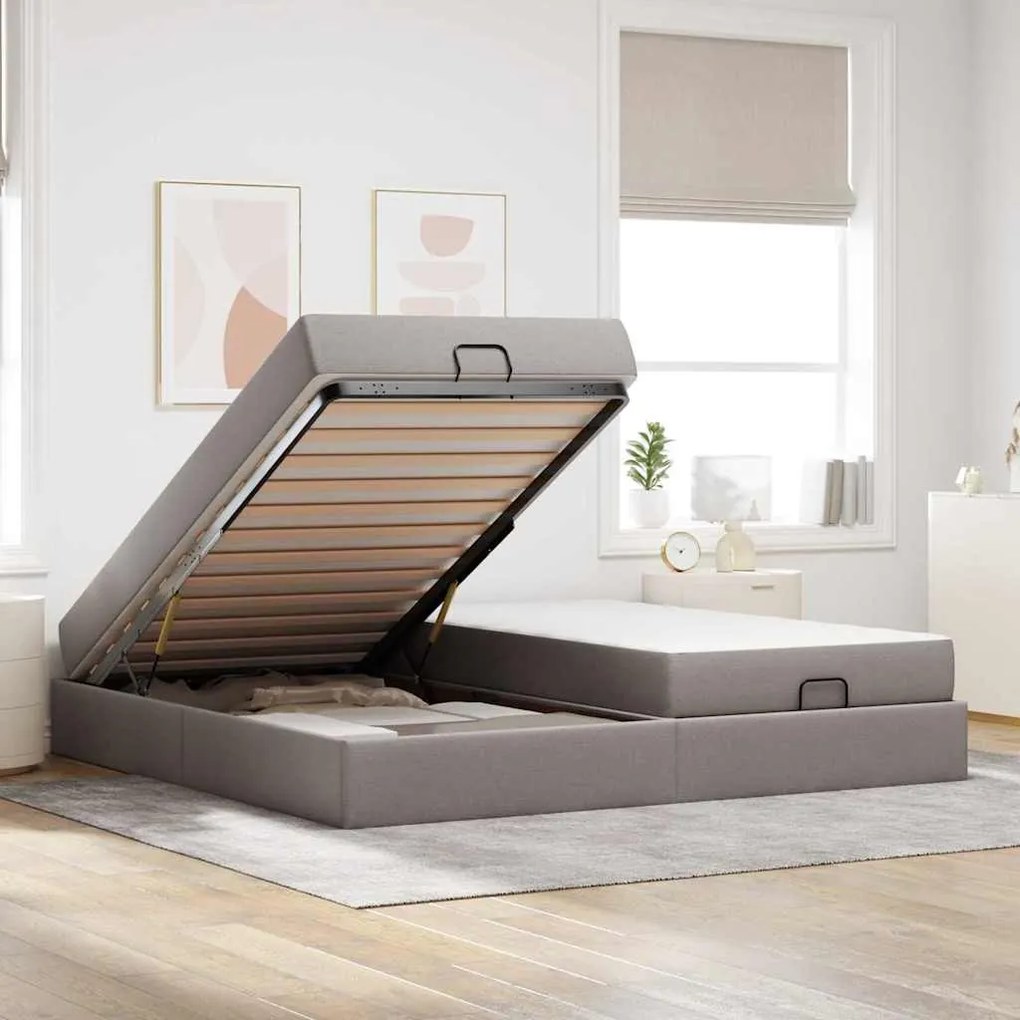 Ágykeret tárolóval Tópszínű 200 x 200 cm szövet