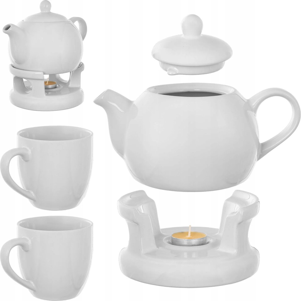 Teáskanna Melegítővel 1L Kerámia Ajándék 2 Bögre