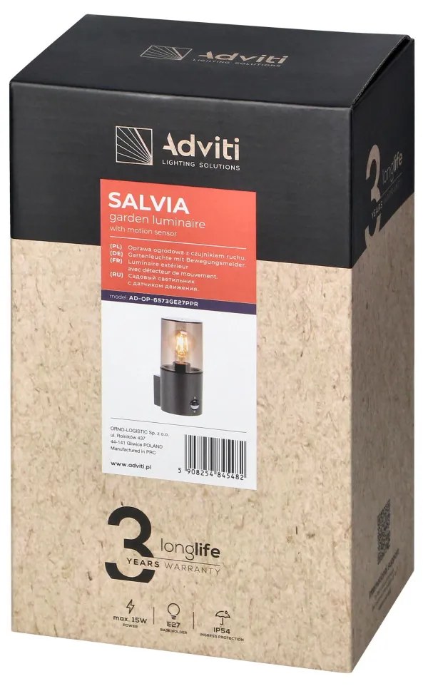 Adviti salvia kültéri fali lámpa fém IP54 szürke E27 mozgásérzékelővel