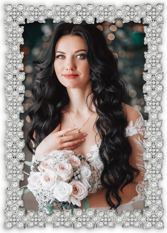 Képkeret 10x15 fém ezüst strassz esküvő évforduló ajándék