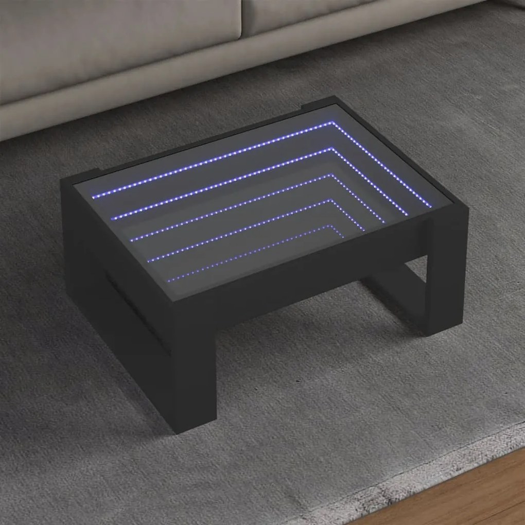 Fekete végtelen hatású LED-es dohányzóasztal 70 x 53 x 30 cm