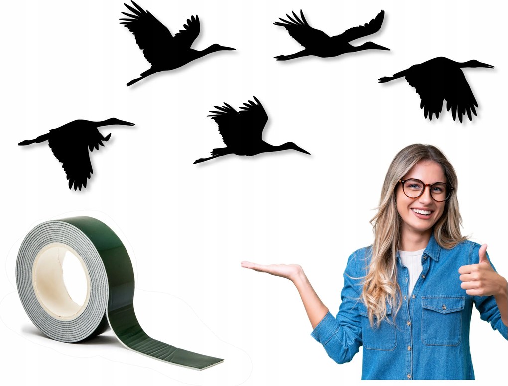 Madarak Dekoráció 3D Fali Dekoráció Áttört Gólya Triptichon Dekoráció XL 200cm