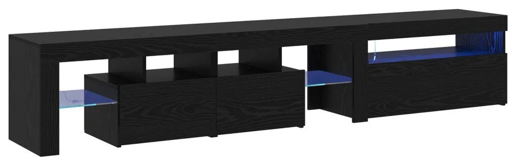 TV Szekrények 2 db LED Fénnyel Fekete Tölgy Mérnöki Fából