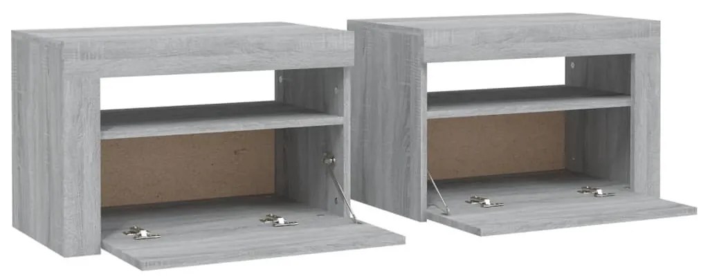 2 db szürke sonoma színű éjjeliszekrény LED-ekkel 60x35x40 cm