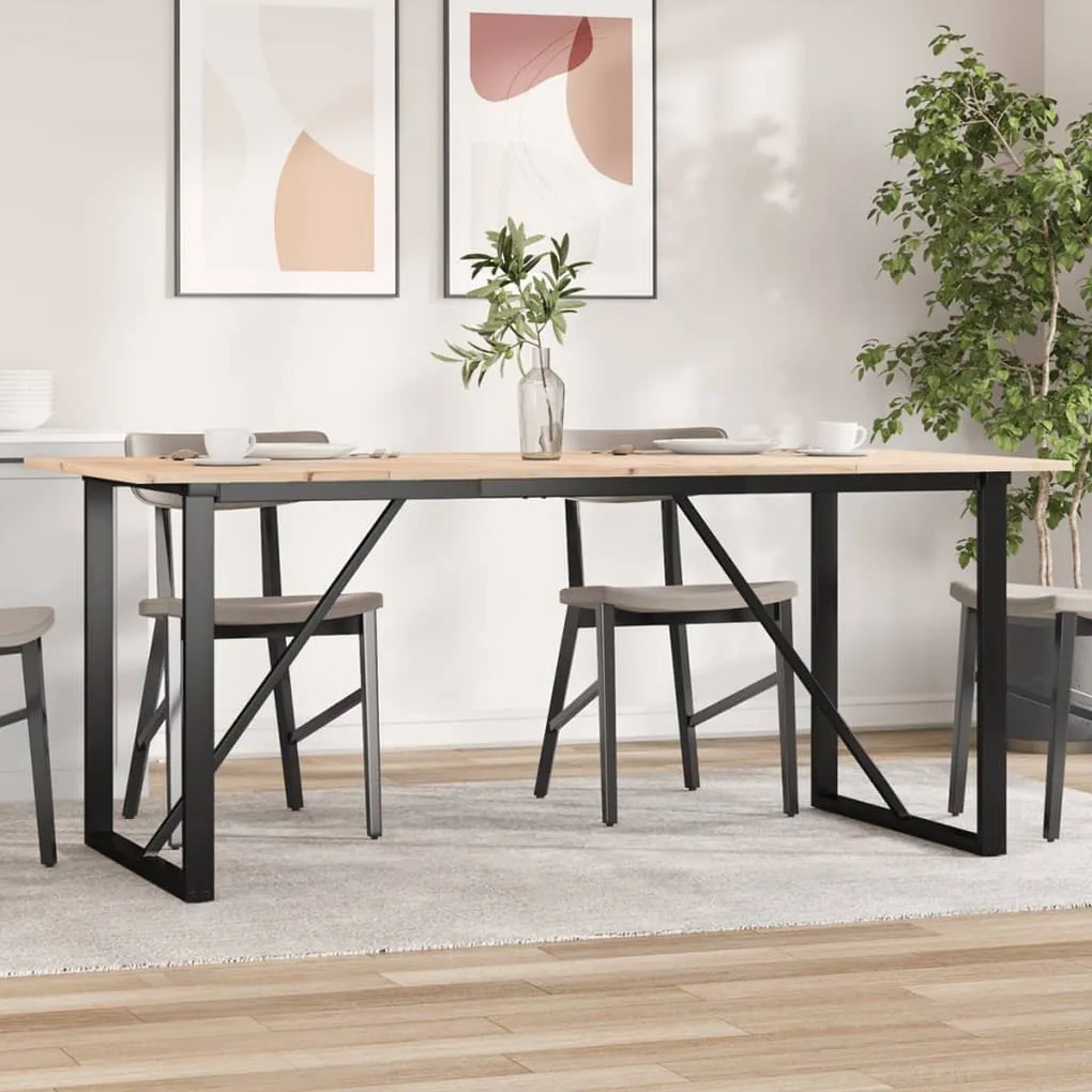 Tömör fenyőfa és acél étkezőasztal O-vázzal 180x90x75 cm
