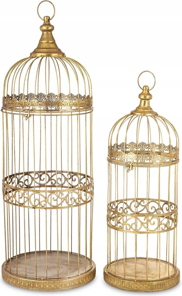 Szett 2 x Nagy Arany Fém Ketrec Dekoratív Ajándék Dekoráció