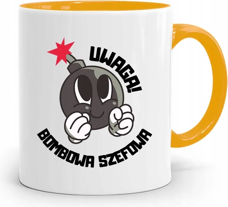 Sárga Bögre Főnöknek Figyelem Bomba Főnök Nyomtatott Fotóval