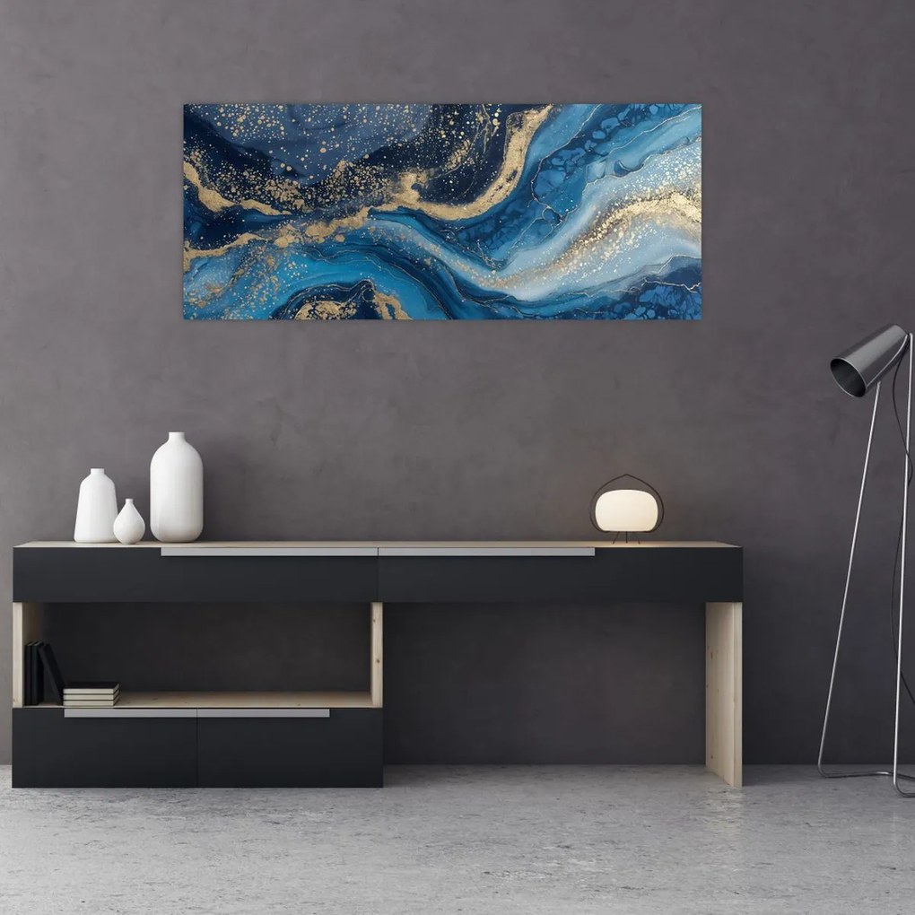 Kép - Kék-arany absztrakt márvány (120x50 cm)