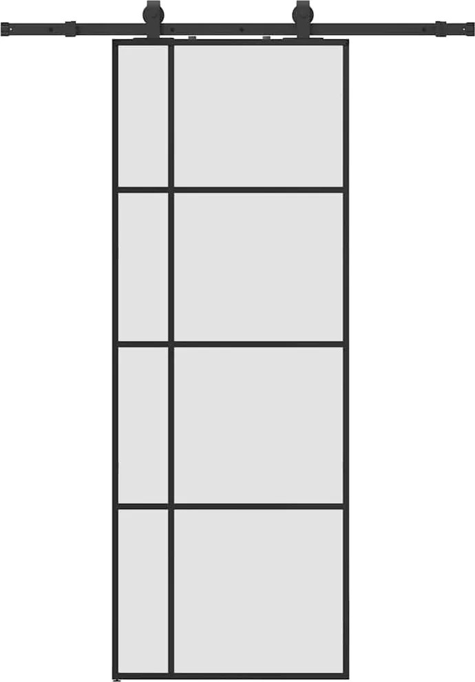 vidaXL fekete ESG üveg tolóajtó fémszerelvény-szettel 76x205 cm