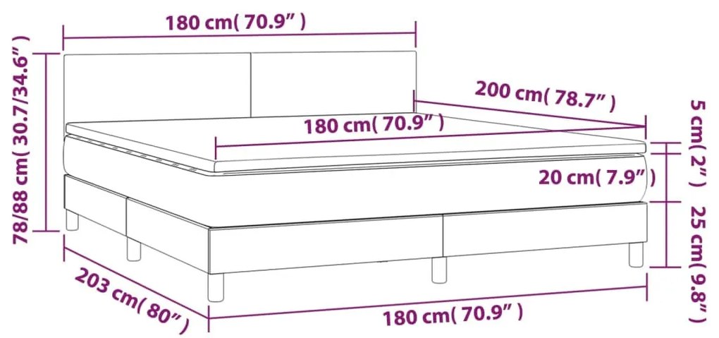 krémszínű szövet rugós és LED-es ágy matraccal 180 x 200 cm