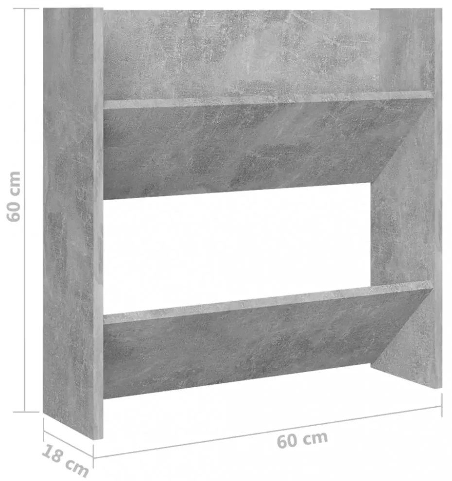2 db betonszürke fali cipősszekrény 60 x 18 x 60 cm