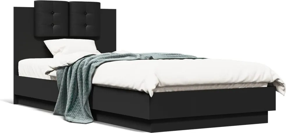 vidaXL fekete szerelt fa ágykeret fejtámlával 100 x 200 cm