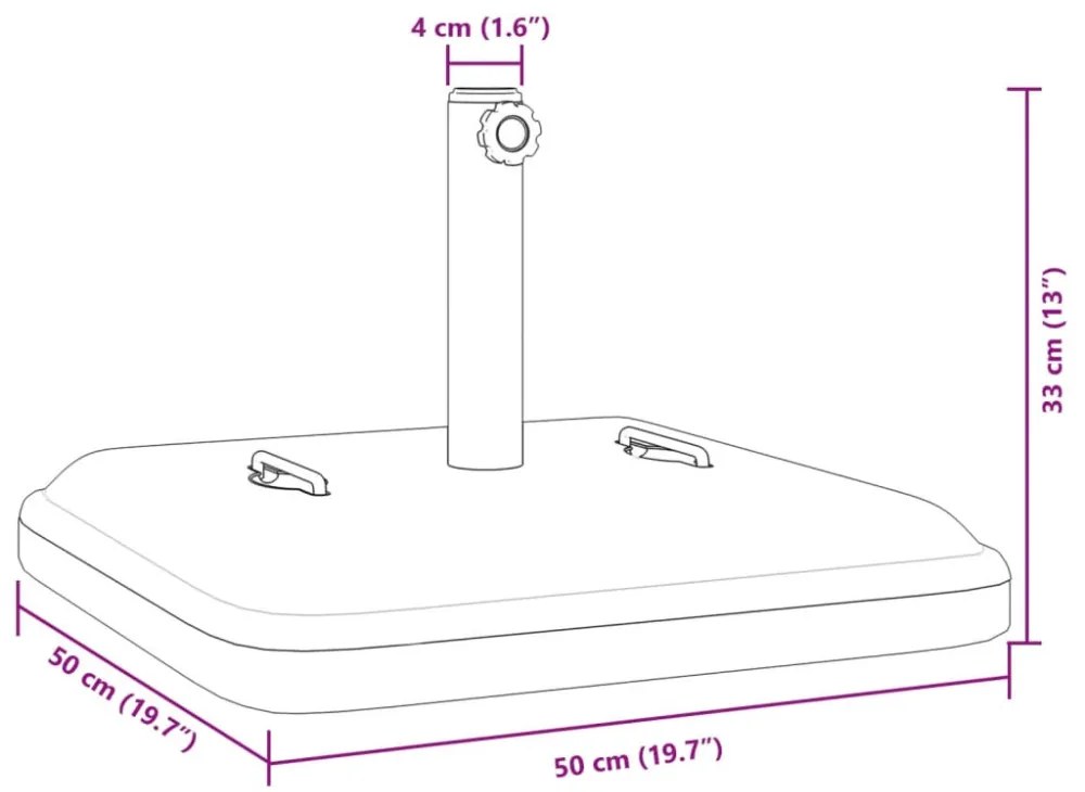 fogantyús négyszögű napernyőtalp rúdhoz Ø38 / 48 mm 27 kg