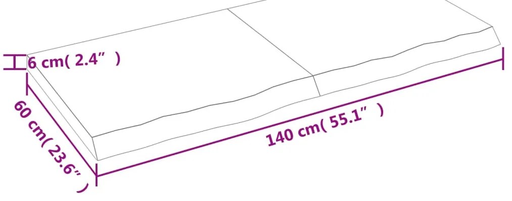 világosbarna kezelt tömör tölgyfa asztallap 140x60x(2-6) cm