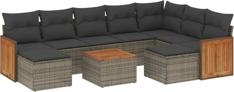 vidaXL 10 részes szürke polyrattan kerti ülőgarnitúra párnákkal