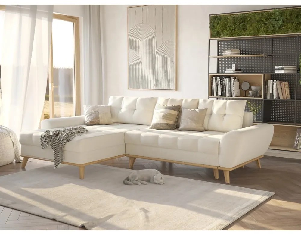 Krémszínű kinyitható sarokkanapé (bal oldali) Balitco – Ropez