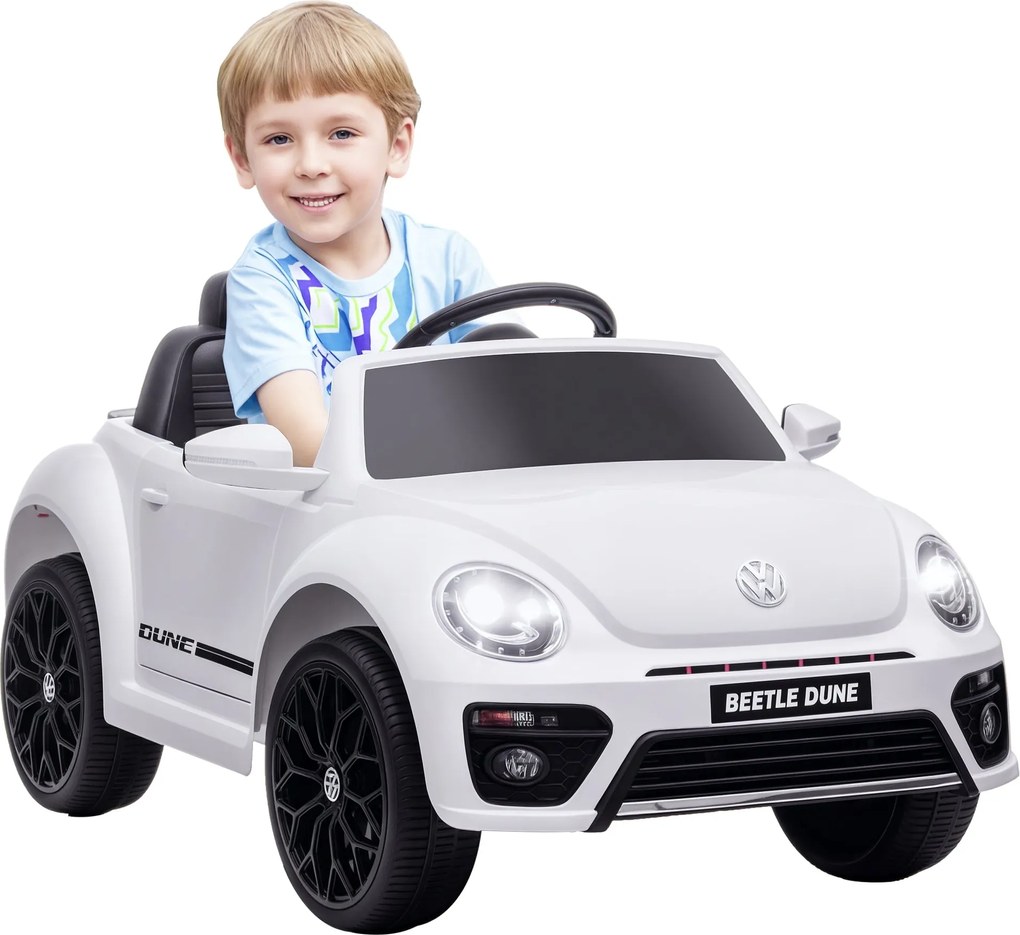 AIYAPLAY Gyermek Elektromos Autó 12V Volkswagen Bogár, távirányítóval, zenével, dudával, LED lámpákkal, USB/MP3 csatlakozással, 3-5 km/h sebességgel,