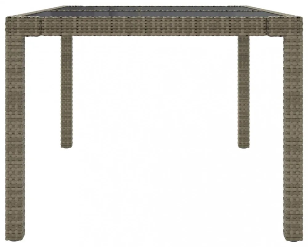 szürke polyrattan és edzett üveg kerti asztal 150 x 90 x 75 cm