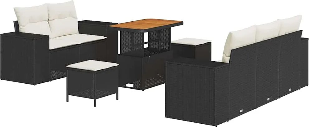 vidaXL Kerti Kanapé Szett párnával 8 pcs Fekete és Krém Poly Rattan