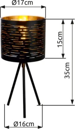 Globo 15342T Asztali lámpa fém fekete, műanyag fekete, arany színű, billenőkapcsoló a kábelen, ø: 170mm, M: 350mm, 1x E14 25W 230V izzó nélkül