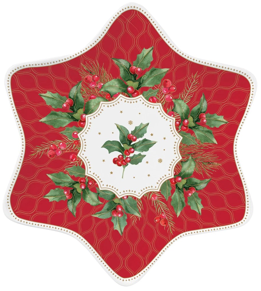 Karácsonyi porcelán kínáló csillag tálca Christmas Berries