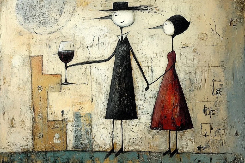 Vászonkép Canvas Romantikus Pár Bor Absztrakt Elegancia 120x80