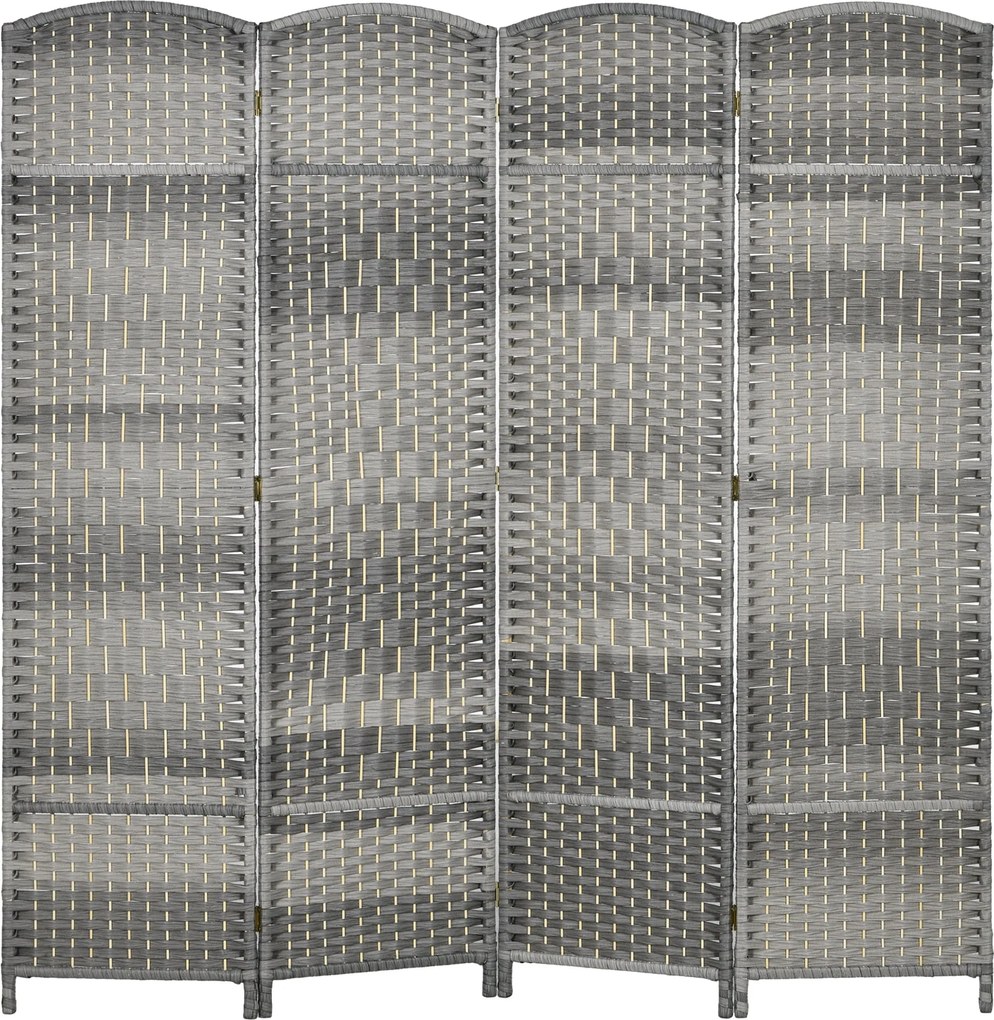 HOMCOM 4-Panel Hajtható Képernyő 180x180 cm Szobaelválasztó Privacy Screen Polipropilén Irodához Hálószobába Szürke Mix | Aosom