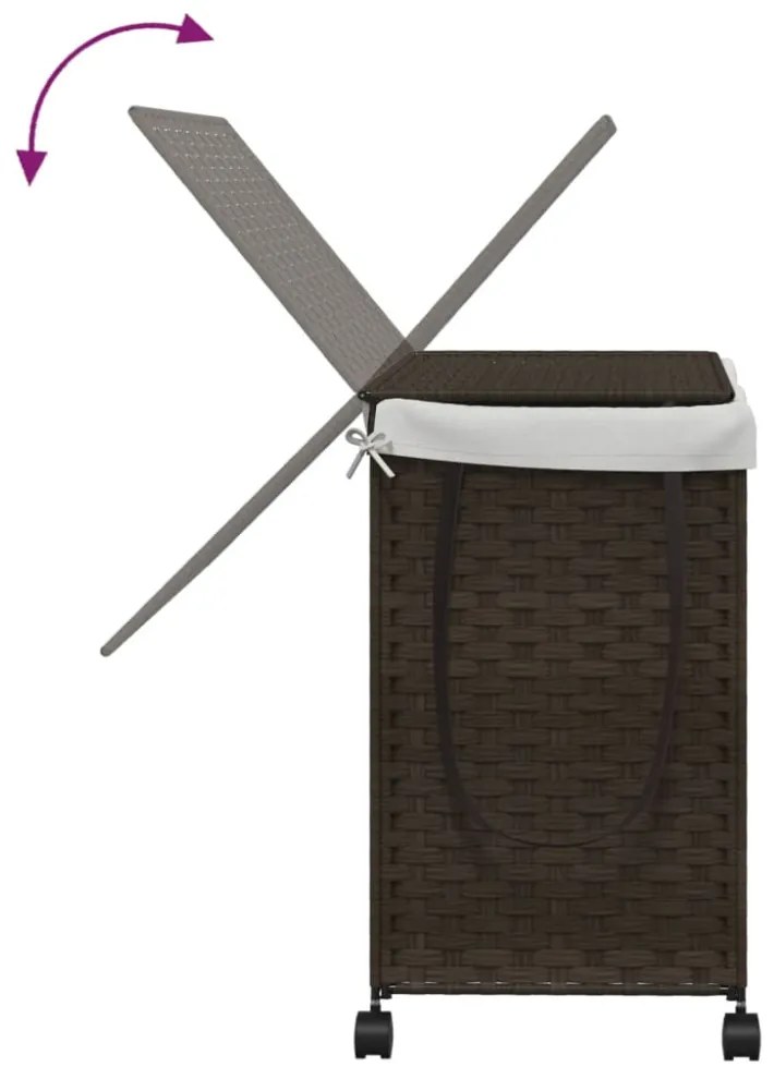 sötétbarna rattan szennyeskosár kerekekkel 60x35x60,5 cm