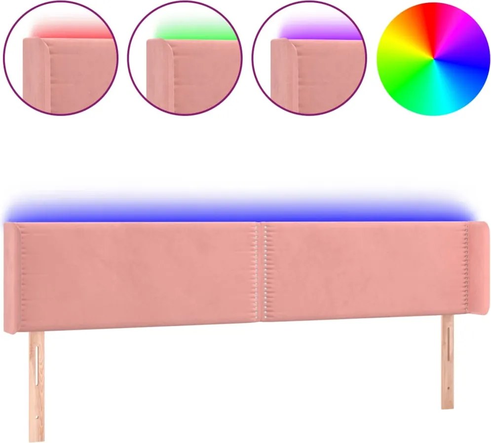 vidaXL rózsaszín bársony LED-es fejtámla 163x16x78/88 cm