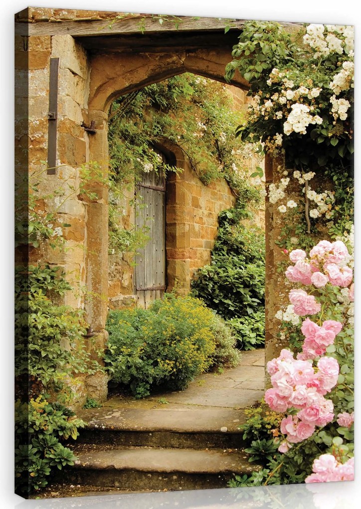 Vászonkép 75x100 Bárka kert rózsa virágok zöld kő nyugalom természet nyár