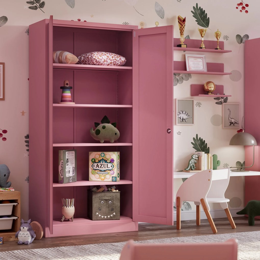 Fémszekrény otthoni irodába JAN, 900 x 1850 x 400 mm, Fresh Style: púderrózsaszín