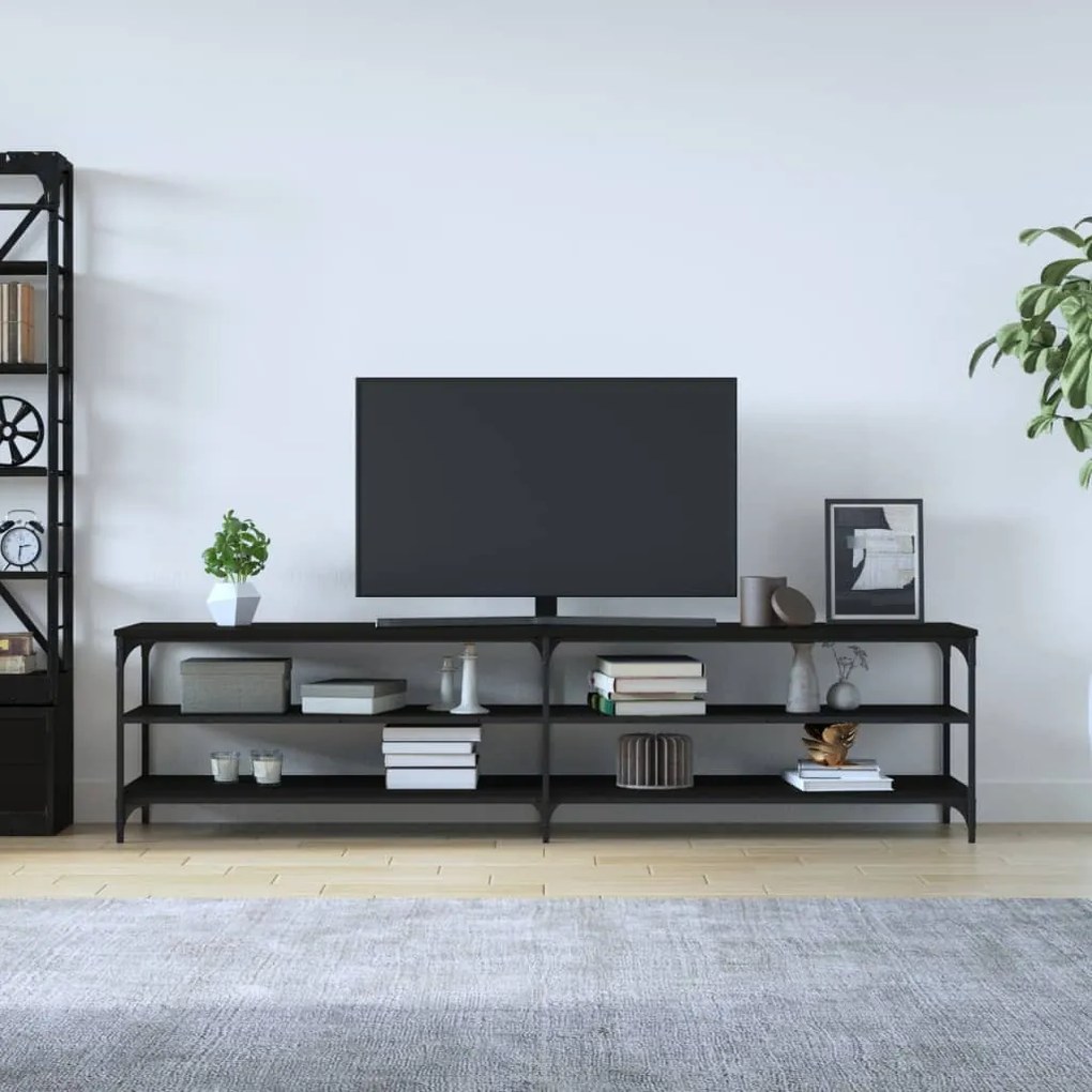 fekete szerelt fa és fém TV-szekrény 200x30x50 cm