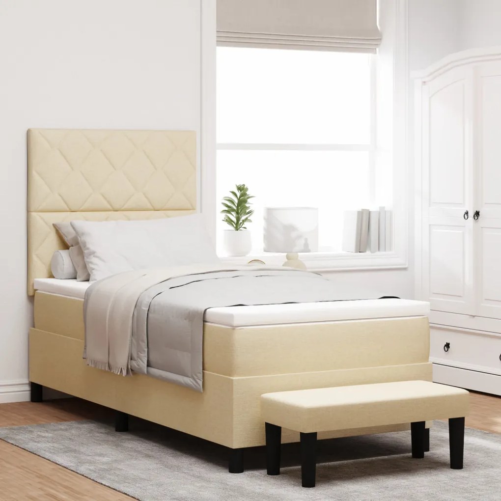 Boxspring ágy matraccal és paddal krém színben 90x200 cm szövet