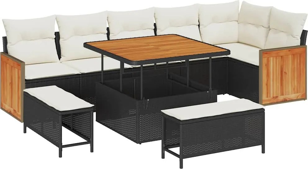 vidaXL Kerti Kanapé Szett párnával 9 pcs Fekete és Krém