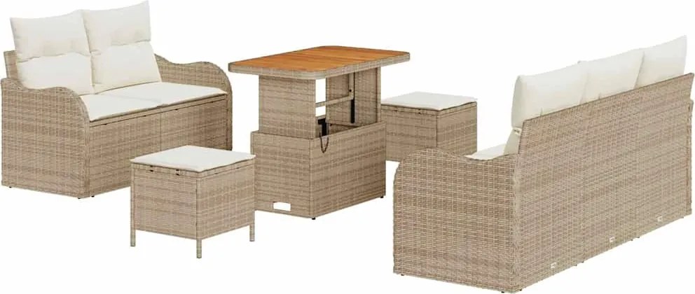 vidaXL Kerti Kanapé Szett párnával 8 pcs Bézs polirattan