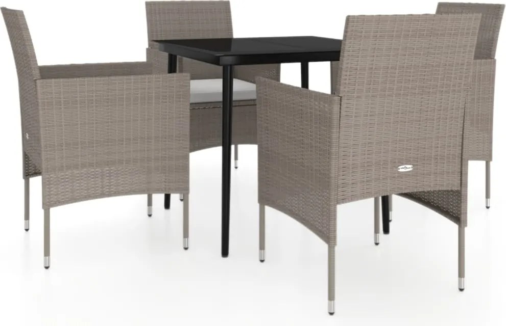 vidaXL 5 részes bézs és fekete kerti étkezőgarnitúra párnákkal