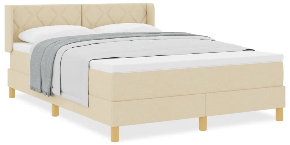 Boxspring Ágy Mattal - Krém, 160 x 200 cm, Textil