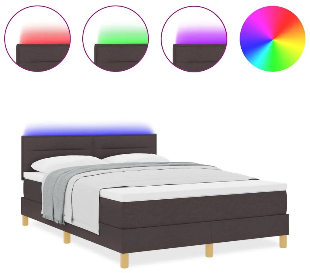vidaXL Box Spring Ágy Matraccal & LED Sötétbarna 140x190 cm Szövet