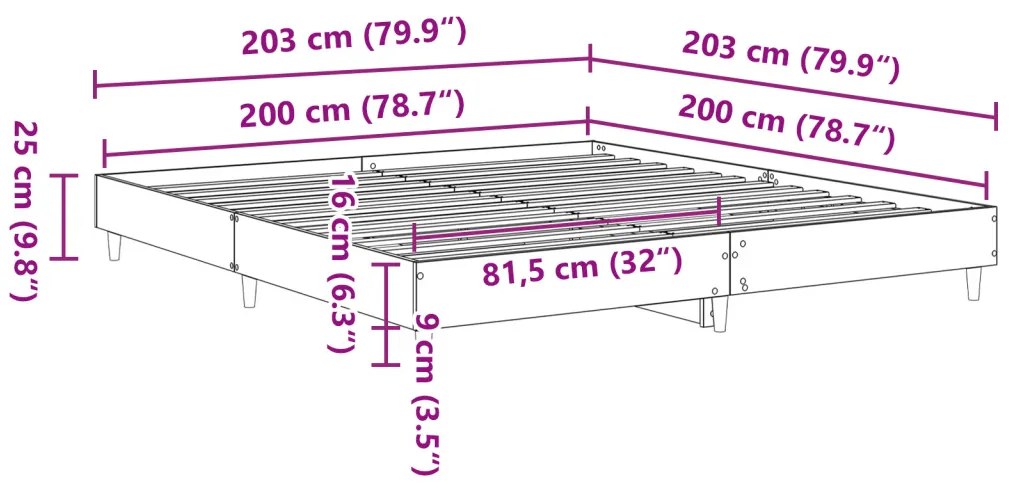 Fekete tölgy ágykeret 200x200 cm