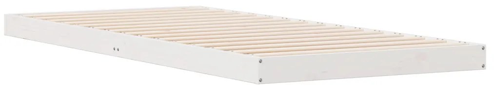 Padlószintű Ágykeret Fehér 100x210 cm Szilárd Fenyőfa