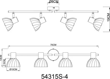 Globo 54315S-4 Mennyezeti spotlámpa, fém fekete matt, króm, füstszínű üveg, szatírozott, forgatható, HxSzxM: 700x130x190mm, 4x E14 40W 230V izzók nélkül