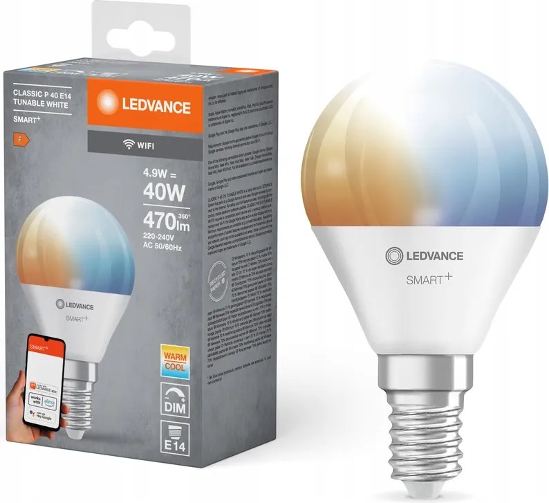 Led izzó E14 Golyó 4.9W 470lm Cct Tompítható Smart+ WiFi Mini Bulb