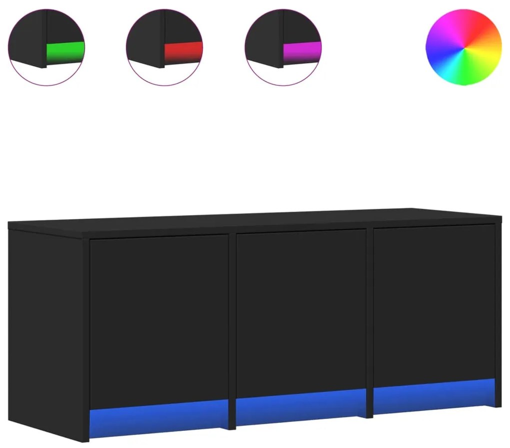 fekete szerelt fa TV-szekrény LED-ekkel 97 x 34 x 50 cm