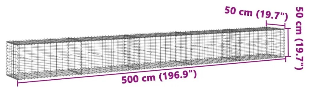 horganyzott vas gabion kosár fedéllel 500 x 50 x 50 cm